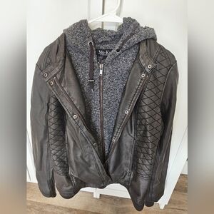 Mo-Ka Black Leather Jacket with Gray Hoodie